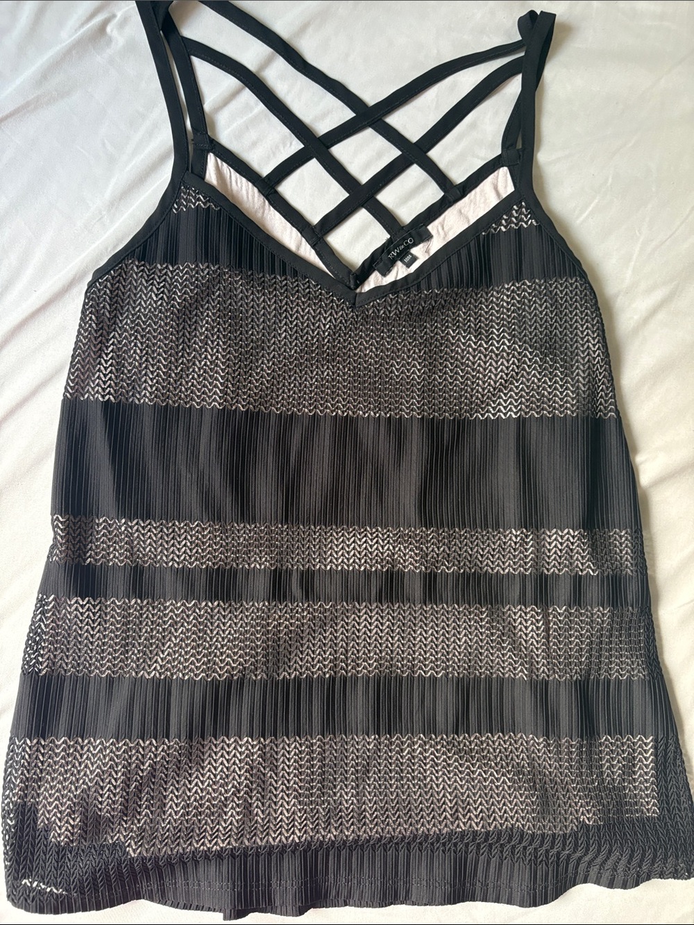 RW&CO. Black and Cream Strappy Pleated Camisole